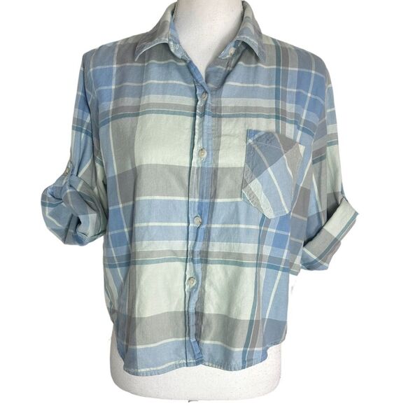 Mossimo 3/4 Roll Tab Sleeve Plaid Button Front Shirt - Picture 1 of 5